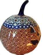 7&quot; Polish Pottery Stoneware Pumpkin Halloween Jack-o&#039;-lantern Unikat EOS Early October Orange N2