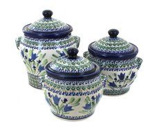 Polish Pottery Blue Tulip Canister Set