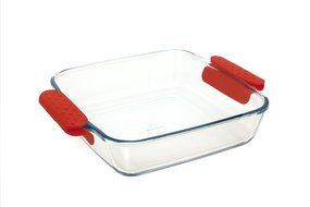 Marinex Prediletta Medium Square Glass Roaster with Red Silicone Handles, 1.9-Quart