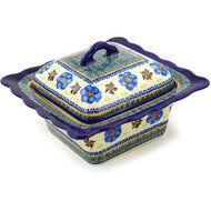 Polmedia Polish Pottery 9-inch Stoneware Dish with Cover H7334D Hand Painted from Zaklady Ceramiczne in Boleslawiec...