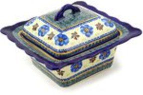 Polmedia Polish Pottery 9-inch Stoneware Dish with Cover H7334D Hand Painted from Zaklady Ceramiczne in Boleslawiec... N4