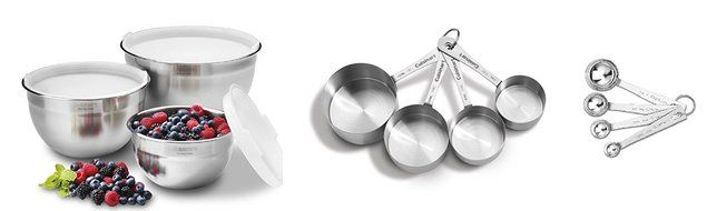 Cuisinart Stainless Steel 3 Piece Mixing Bowls Set with Lids, Includes Mixing bowls, measuring Cups, and measuring...
