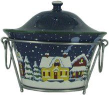 Temp-tations Snowy Night 4 Pc Round Baker w/ Ornament N2