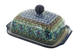 Polish Pottery Mardi Gras Butter Dish