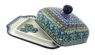 Polish Pottery Mardi Gras Butter Dish N2