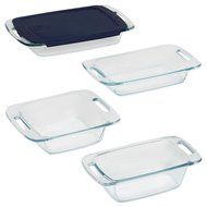 Pyrex 5-Piece Easy Grab Bakeware Set, Oven and Microwave Safe with Blue Lid