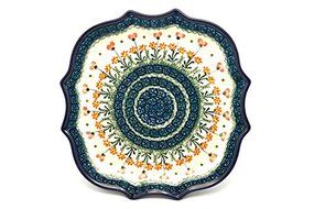 Polish Pottery Tray - Serpentine Edge - Peach Spring Daisy