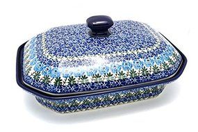 Polish Pottery Baker - Rectangular Covered - Large - Antique Rose