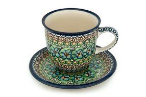 Polish Pottery Mardi Gras Coffee Mug &amp; Saucer