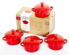 Wildly Delicious Petite Maison Set of 4 Stoneware Coccote Casserole Pots in Red
