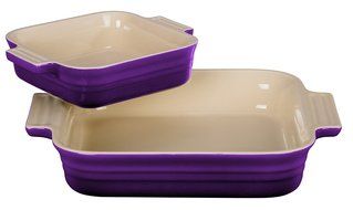Le Creuset 2 Piece Cassis Stoneware Square Casserole Dish Set