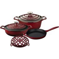 La Cuisine LC 2805MB 6 Piece Pro Enameled Cast Iron Round Casserole/Trivet Cookware Set, Ruby