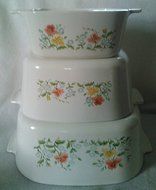 Vintage Corning Casseroles Set of Three, No Lids, Autumn Meadow Pattern