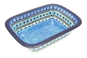 Polish Pottery Baker - Rectangular with Grip Lip - Aztec Sky