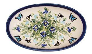 Boleslawiec Stoneware - Polish Pottery Small Oval Baker - &quot;Eva&#039;s Collection&quot; Serenity N2