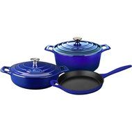 La Cuisine LC 2679 5 Piece Enameled Cast Iron Round Casserole Cookware Set, High Gloss Sapphire
