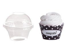 Dress My Cupcake Personalized Favor Dome Containers with Wrappers DIY Kit, Polka Dot, Congrats, Set of 25