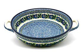 Polish Pottery Baker - Round with Handles - Large - Blue Pansy