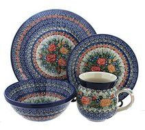 Polish Pottery Crimson Roses 4-Piece Dinner Set