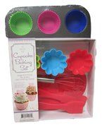 Bundle of 2 Items: 10 Piece Cupcake Baking Set and Muffin Baking Pan with Silicone Cups