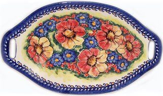 Boleslawiec Stoneware - Polish Pottery Serving or Baking Dish with Handles - Eva's Collection "Flower Field"