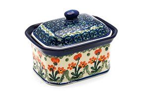 Polish Pottery Cake Box - Small - Peach Spring Daisy