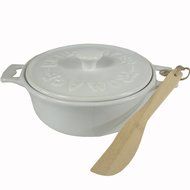 7 Inch Round Stoneware Brie Baker With Spreader, Off White