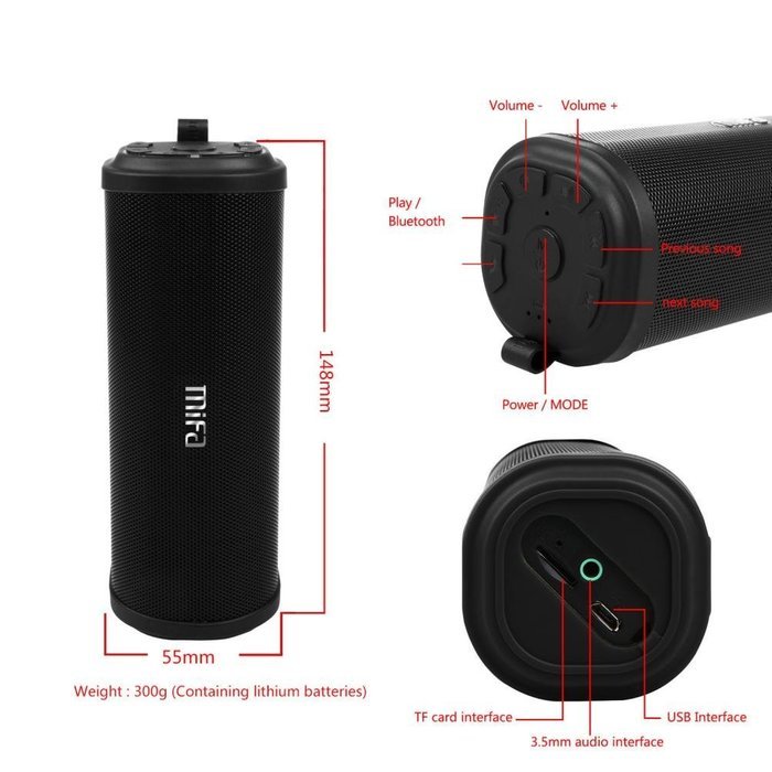 Swizze MIFA F5 Waterproof Bluetooth Speaker Portable Outdoor Dustproof Stereo Speaker Pure Sound For Smartphones... N19