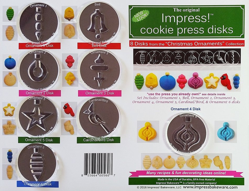 Ornaments 8 Disk Set for Cookie Presses (SIZE P disks for presses that came with PLASTIC disks) N2