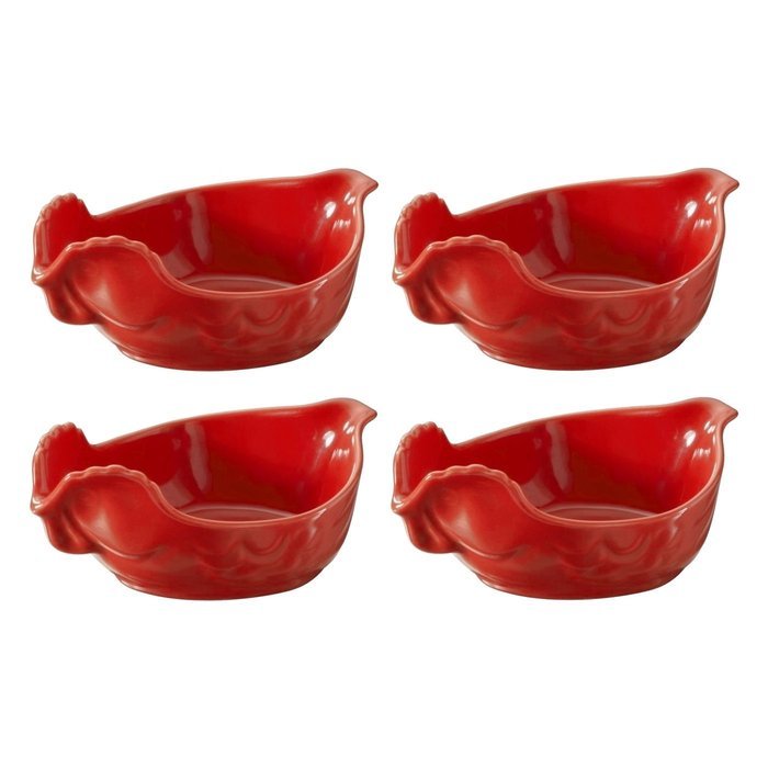 Revol Happy Cuisine Pepper Red Porcelain 7 Ounce Poultry Dish, Set of 4