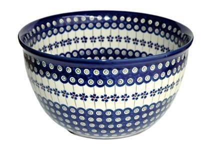 Polish Pottery Flowering Peacock Large Mixing Bowl