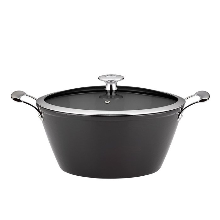 Mario Batali by Dansk Light Enameled Cast Iron Round Casserole, 4-Quart, Black N9