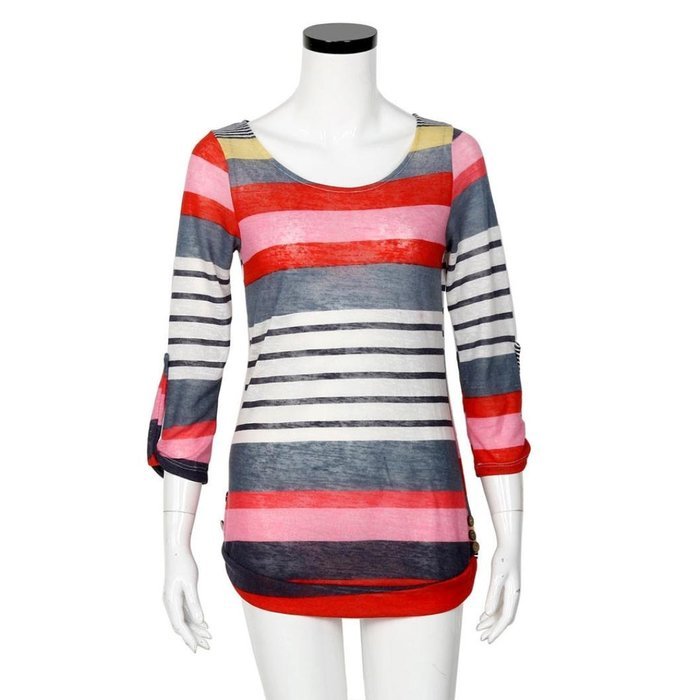 AIMTOPPY Fashion Women Stripe Loose Blouse Ladies Casual Tops T-Shirt (S, Red) N2
