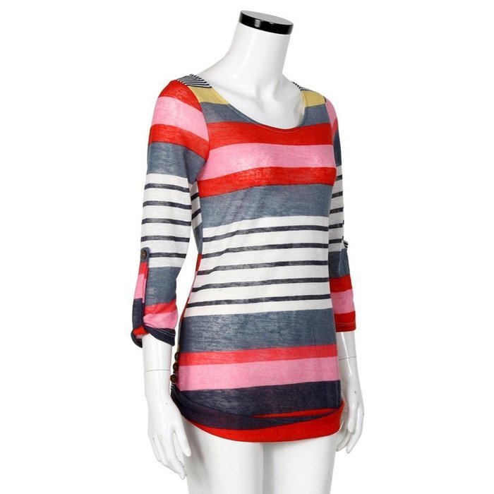 AIMTOPPY Fashion Women Stripe Loose Blouse Ladies Casual Tops T-Shirt (S, Red) N3