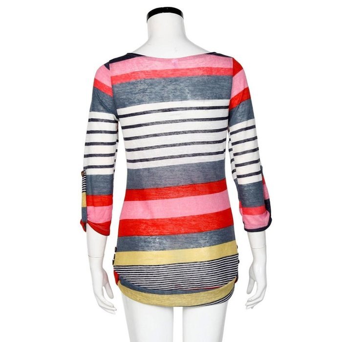 AIMTOPPY Fashion Women Stripe Loose Blouse Ladies Casual Tops T-Shirt (S, Red) N4