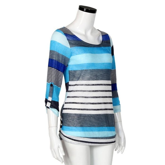 AIMTOPPY Fashion Women Stripe Loose Blouse Ladies Casual Tops T-Shirt (S, Red) N7
