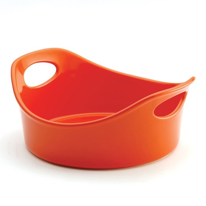 Rachael Ray Stoneware 2-Piece Bubble & Brown Round Baker Set, Orange N4
