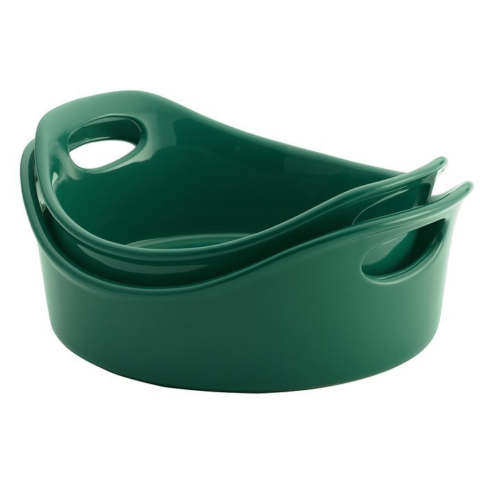 Rachael Ray Stoneware 2-Piece Bubble & Brown Round Baker Set, Orange N6