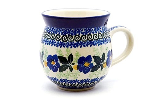 Polish Pottery Mug - 11 oz. Bubble - Blue Pansy
