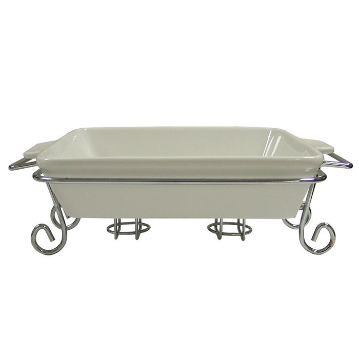 Red Vanilla Square Baker with Stand Clean Lines In White Porcelain And Shiny Metal