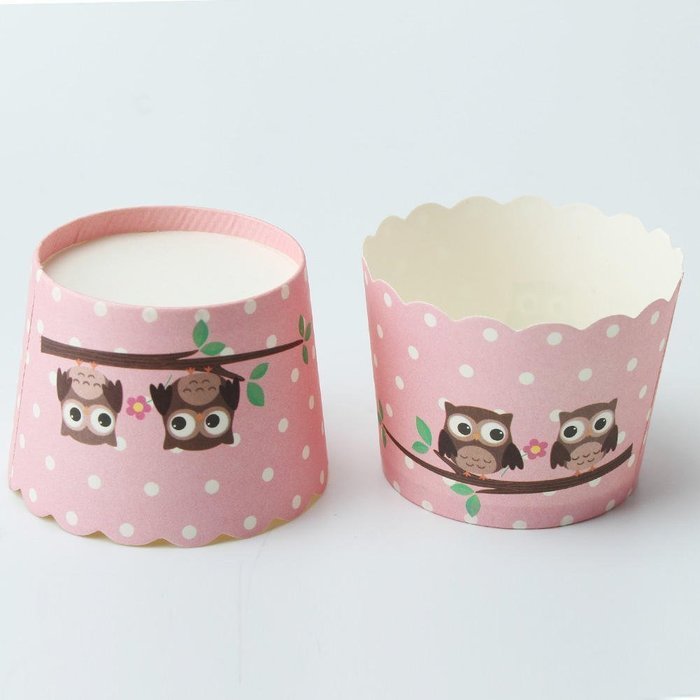 50Pcs Baking Cups Pattern Pink Polka Dot Owl for Cupcake and Muffin N6