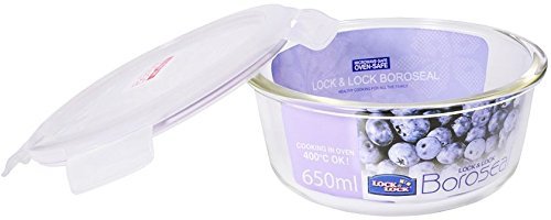 Lock & Lock Boroseal Glass Round Container, 21.98 Oz (Cooking in Oven 400 Degree) N3
