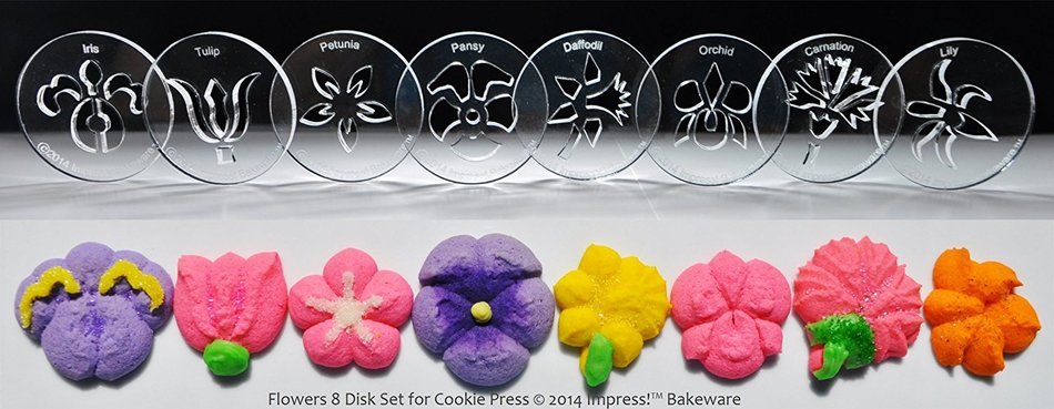 Flowers 8 Disk Set for Cookie Presses (SIZE M disks for presses that came with METAL disks)