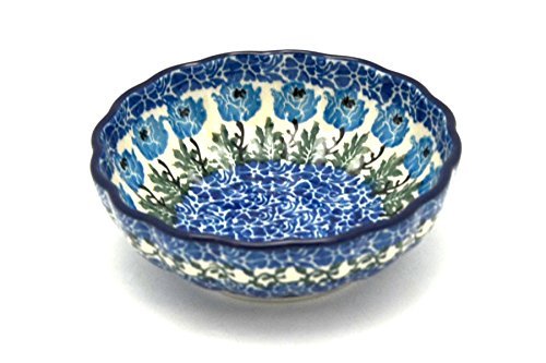 Polish Pottery Bowl - Shallow Scalloped - Small - Antique Rose