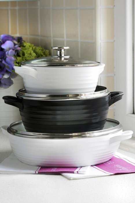 Portmeirion Sophie Conran Cast Aluminum Ceramic Coated Cookware Black Shallow Casserole with Glass Lid, 12.0 Inch N3
