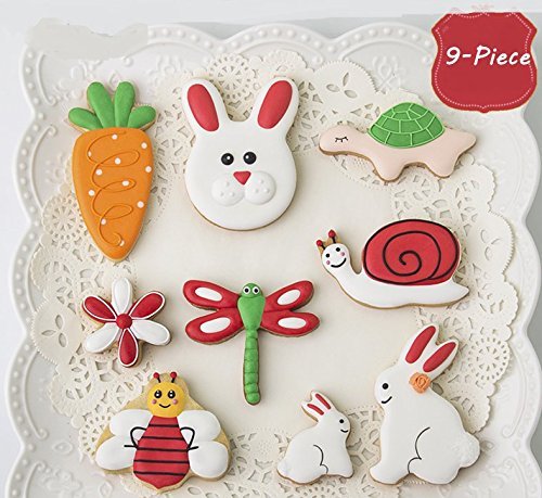 Astra shop 9-Piece Stainless Steel Cartoons Cookie Cutters Biscuits Mould Set Includes Bunny Rabbit Carrot Turtle...