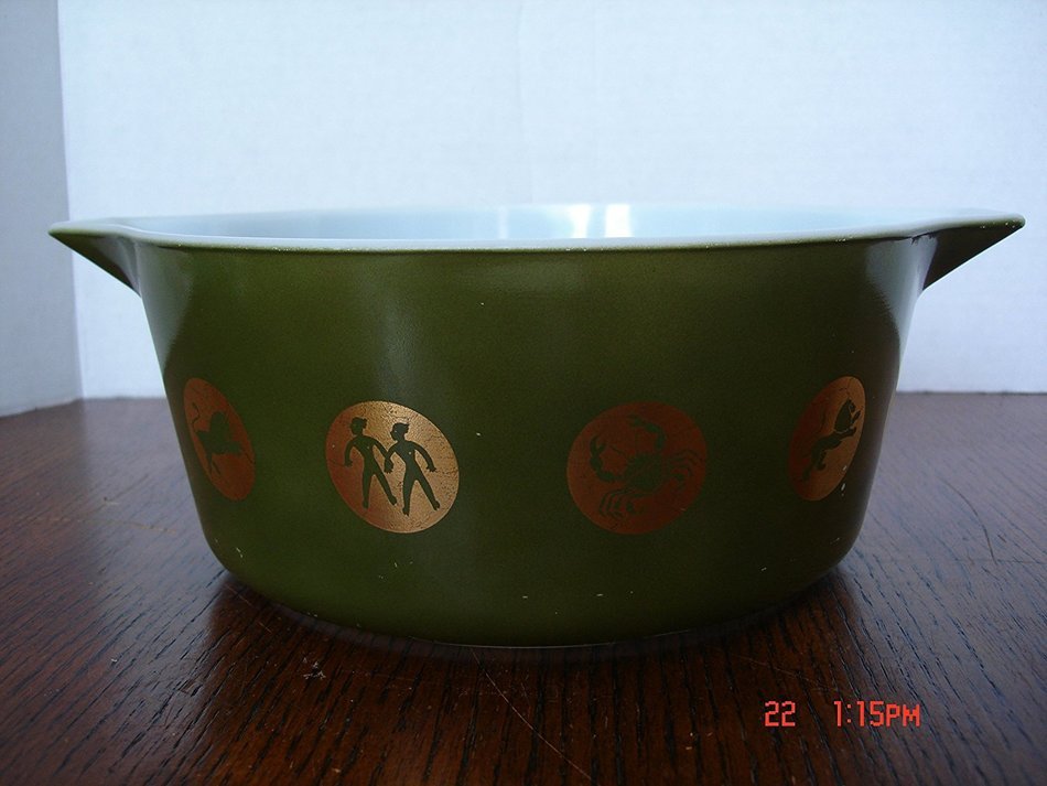 Vintage Pyrex Zodiac Bowl Avocado Gold 2.5 Quart Nesting Bow