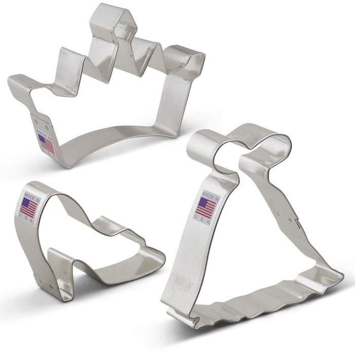 Princess Cookie Cutter Set - 3 Piece - Crown / Tiara, Glass Slipper & Dress - Ann Clark - US Tin Plated Steel
