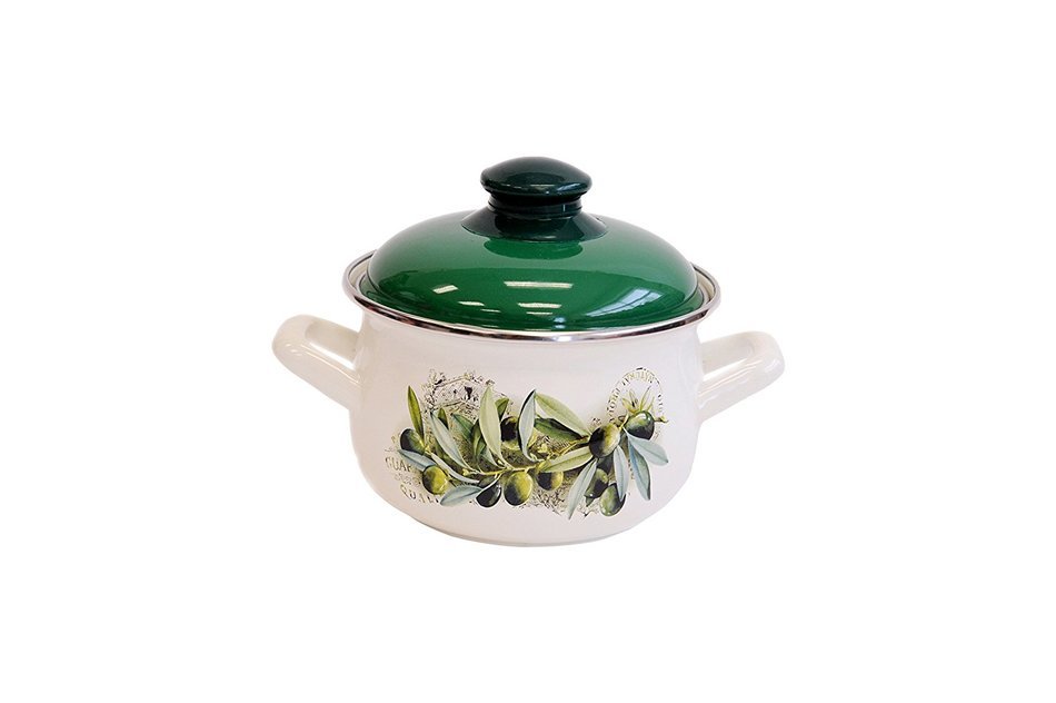 Europeware K15231/16 2.2 quart Decorative Enamel Casserole Pan, Small, Green