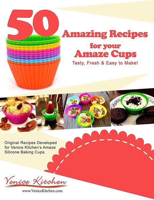 Venice Kitchen Silicone Baking Cups, 12 Reusable Non-stick Cupcake Liners, Free 50 Recipe Ebook and Storage Container N4